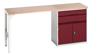 16921955.** verso pedestal bench with 2 drawers/cbd 800W cab & mpx top. WxDxH: 2000x600x930mm. RAL 7035/5010 or selected